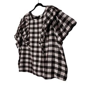 Terra & Sky Top Women's 3X Black & White Gingham Blouse Plus Relaxed Grandmacore